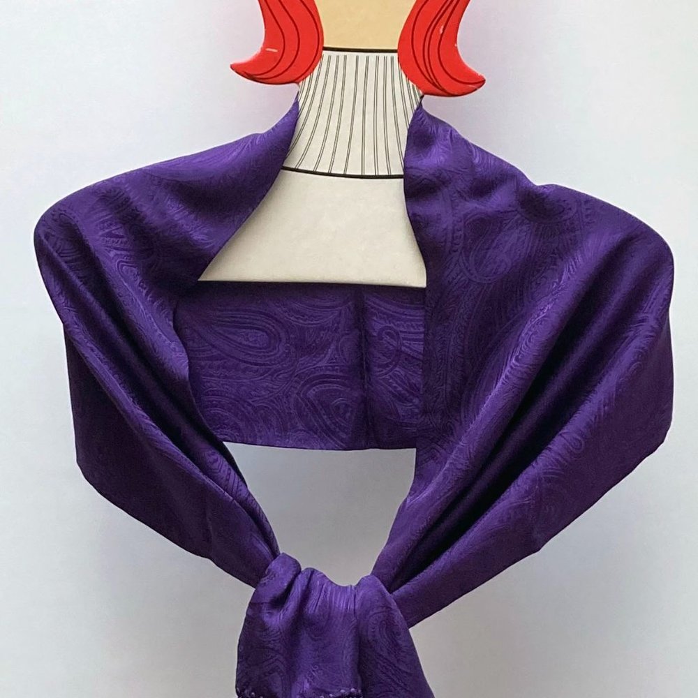 Embossed 100% Silk Purple Sacha Scarf with Fringe